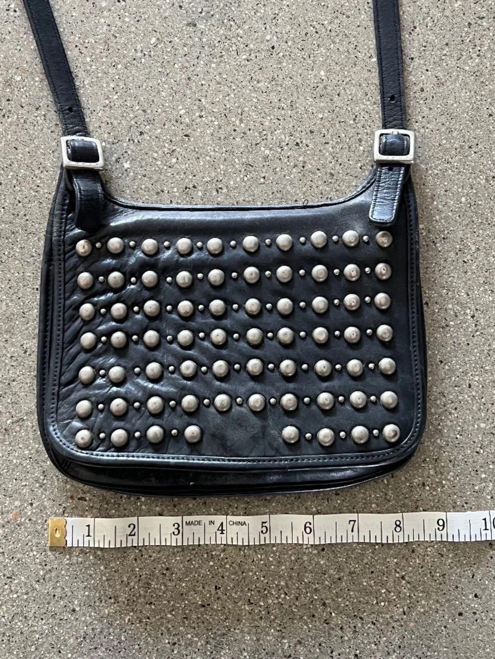 Coach Black Leather Crossbody with Silver Studs